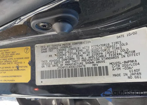 2003 Toyota Highlander Limited V6 from USA, damaged, VIN JTEHF21A930109478